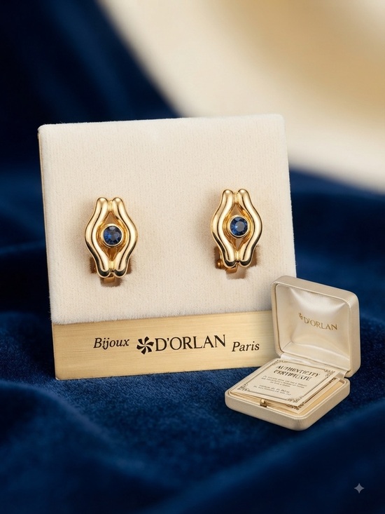 D'Orlan Jewelry - Gold Clip-On Earrings with Blue Stone